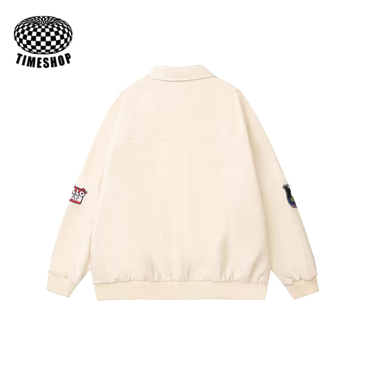 Hello Kitty white PU leather jacket with towel embroidery