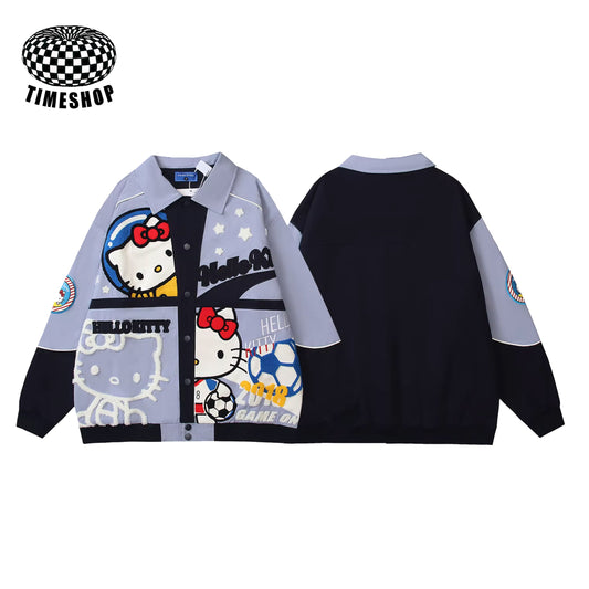 HelloKitty Embroidered color-block baseball jacket