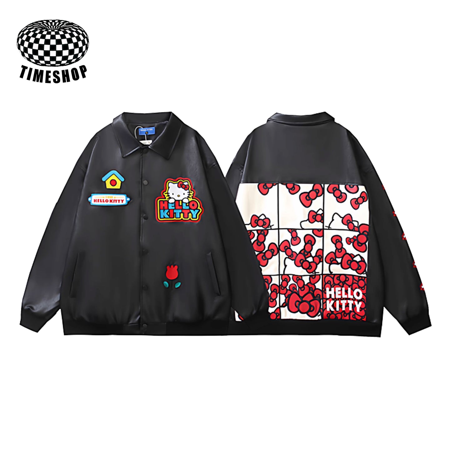 Hello Kitty PU leather embroidered jacket