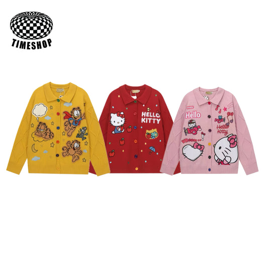 Hello Kitty & Garfield embroidered sweater