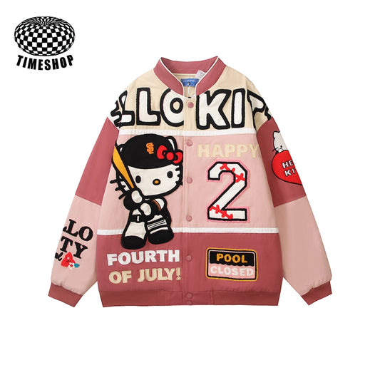 Hello Kitty embroidered baseball-style cotton jacket