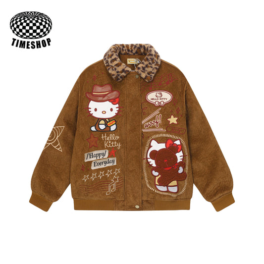 Retro leopard print Hello Kitty embroidered padded jacket