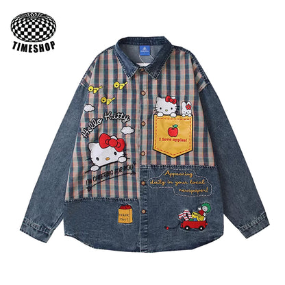 Hello Kitty denim plaid shirt
