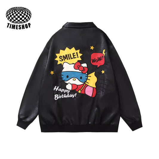 Diving Hello Kitty PU Leather Jacket