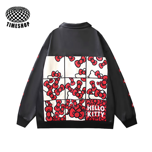 Hello Kitty PU leather embroidered jacket
