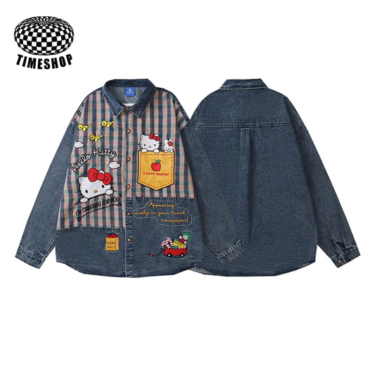 Hello Kitty denim plaid shirt